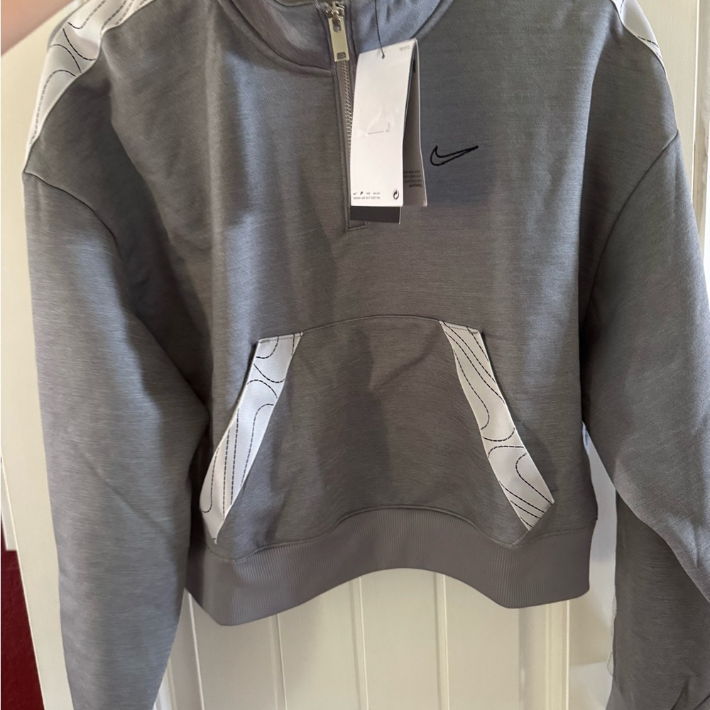 Nike Gray and White Half-Zip Sweatshirt